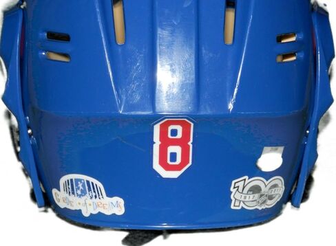 KEVIN KLEIN GAME USED NY RANGERS BLUE #8 HELMET NHL 100th ANNIV LOGO STEINER COA - NHL Game Used in Saudi Arabia