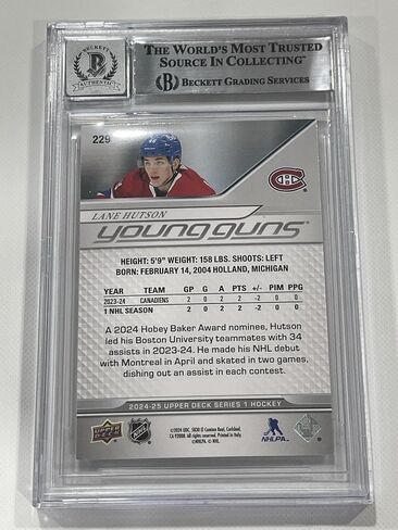Lane Hutson Signed 2024/25 Upper Deck UD Young Guns Card Slabbed Beckett IP a - Hockey Slabbed Autographed Rookie Cards in Saudi Arabia