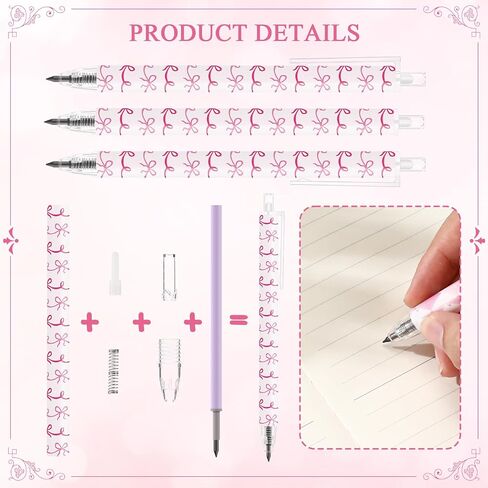 36 Pcs Preppy Pink Coquette Bow Tie Pencils Preppy Girly Stuff 6 Styles Aesthetic Retractable Pencils Back to School Office Supplies Gift for Daughter Student Teacher Classroom Awards in Saudi Arabia