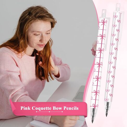 36 Pcs Preppy Pink Coquette Bow Tie Pencils Preppy Girly Stuff 6 Styles Aesthetic Retractable Pencils Back to School Office Supplies Gift for Daughter Student Teacher Classroom Awards in Saudi Arabia
