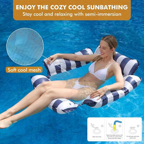 3PCS Inflatable Pool Float Chair Lounge for Adults and Kids Floating Summer Water Fun (Navy Blue+Light Blue+Pink) in Saudi Arabia