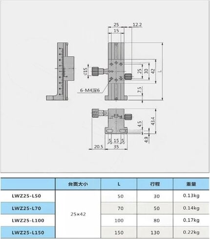 Z محور Z طاولة الشريحة الطالبة المدى منصة الإزاحة اليدوية LWZ25 ZLWG50 (100 مم) in Kuwait