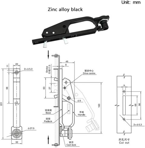 زنك سبيكة مقبض قفل المعدات الصناعية معدات الخزانة قفل الباب مربع توزيع خزانة الباب 1pcs in Kuwait