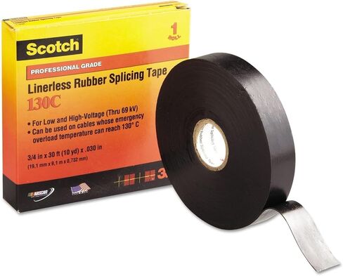 3M Scotch 130C Linerless Rubber Splicing Tape, -18 to 90 Degree C, 750 mV Dielectric Strength, 30' Length x 1" Width, Black in Saudi Arabia