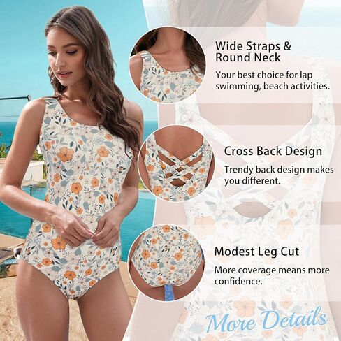 American Trends Modest One Piece Swimsuit Women Bathing Suit Teen Girls Swim Suit Full Coverage Swimsuit Criss Cross Back in Saudi Arabia