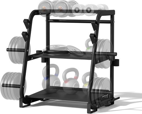 3-Tier Dumbbell Rack Stand Only - 700LB Heavy Duty Weight Storage Organizer with Thickened Steel Tube, Adjustable Weight Stand for Dumbbells, Barbells, Kettlebells, Black/Beige in Saudi Arabia