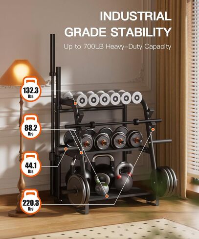 3-Tier Dumbbell Rack Stand Only - 700LB Heavy Duty Weight Storage Organizer with Thickened Steel Tube, Adjustable Weight Stand for Dumbbells, Barbells, Kettlebells, Black/Beige in Saudi Arabia