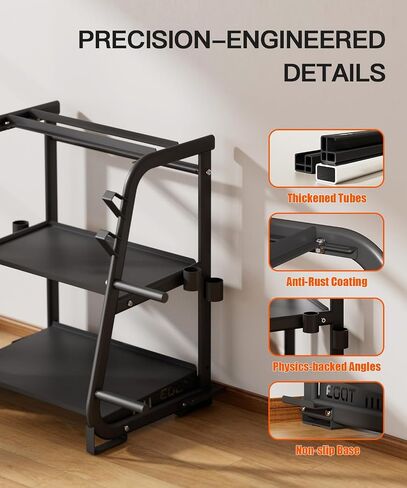 3-Tier Dumbbell Rack Stand Only - 700LB Heavy Duty Weight Storage Organizer with Thickened Steel Tube, Adjustable Weight Stand for Dumbbells, Barbells, Kettlebells, Black/Beige in Saudi Arabia