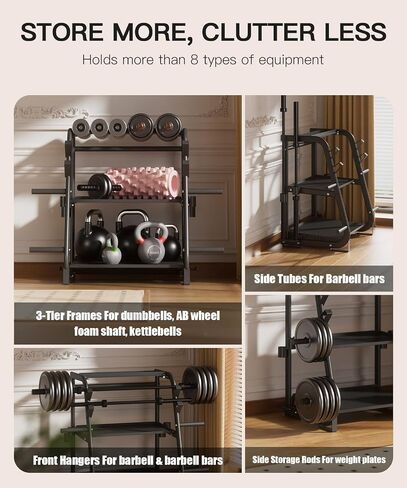 3-Tier Dumbbell Rack Stand Only - 700LB Heavy Duty Weight Storage Organizer with Thickened Steel Tube, Adjustable Weight Stand for Dumbbells, Barbells, Kettlebells, Black/Beige in Saudi Arabia