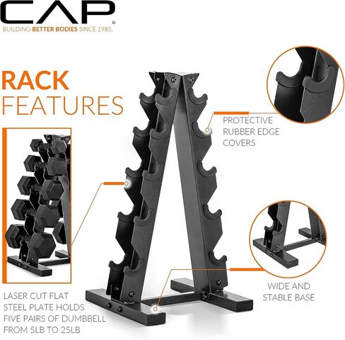 CAP Barbell 150 LB Coated Hex Dumbbell Weight Set with Vertical Rack | Multiple Options in Saudi Arabia