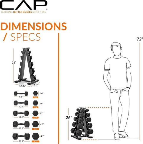 CAP Barbell 150 LB Coated Hex Dumbbell Weight Set with Vertical Rack | Multiple Options in Saudi Arabia