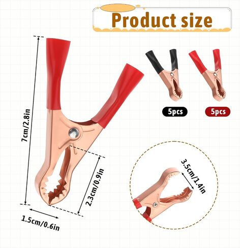Giantree 10 Pcs Insulated Copper Plated Crocodile Clamp, Durable Metal Alligator Clips, 50A Electrical Alligator Clips Terminal Test Clamps, for Laboratory Electric Testing Work, and Cable Probe Clip in Saudi Arabia