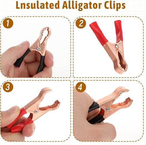 Giantree 10 Pcs Insulated Copper Plated Crocodile Clamp, Durable Metal Alligator Clips, 50A Electrical Alligator Clips Terminal Test Clamps, for Laboratory Electric Testing Work, and Cable Probe Clip in Saudi Arabia