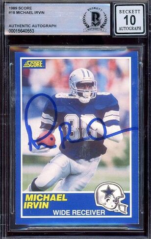 Michael Irvin Gem Mint 10 Beckett BAS توقيع عام 1989 SCORE ROOKIE ATOGRAGH in Saudi Arabia