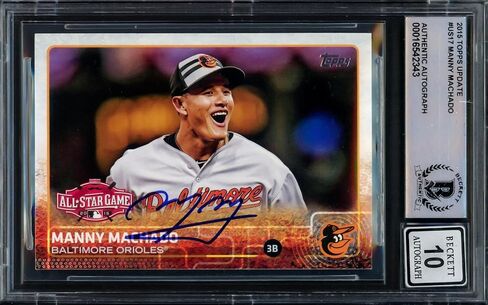 Manny Machado Autographed 2015 Topps Update Card #US17 Baltimore Orioles Auto Grade Gem Mint 10 Beckett BAS Stock #228979 - Baseball Slabbed Autographed Cards in Saudi Arabia