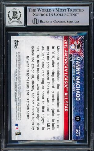 Manny Machado Autographed 2015 Topps Update Card #US17 Baltimore Orioles Auto Grade Gem Mint 10 Beckett BAS Stock #228979 - Baseball Slabbed Autographed Cards in Saudi Arabia