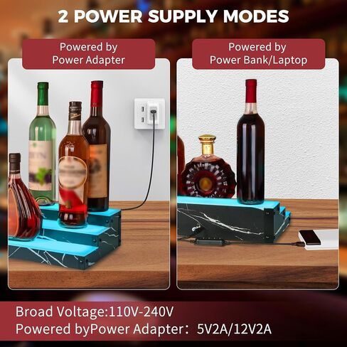 رف زجاجة الخمور المضاءة LED 2 عبوة ، 3 مستويات RGB بار الرف 16x10x3.5 ، ومظهر الرخام الأسود ، التحكم عن بُعد والتطبيق ، رف زجاجة خمور مدعوم من USB مع مزامنة الموسيقى وتوقيت للموسيقى ، بار الكاريوكي ، الحفل in Saudi Arabia