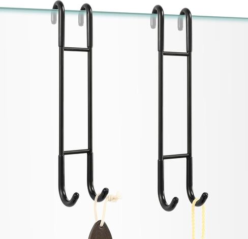 NINETREX Shower Door Hooks,Over Glass Door Hooks for Bathrooms Frameless Glass,Heavy Duty SUS 304 Stainless Steel Hook for Towels,Squeegee,Loofah,Shaver,Robe,2 Pack,Black,10Inch in Saudi Arabia