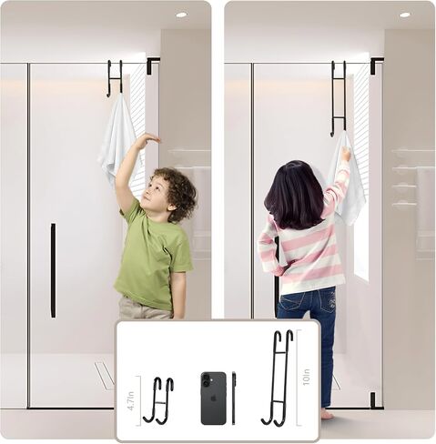 NINETREX Shower Door Hooks,Over Glass Door Hooks for Bathrooms Frameless Glass,Heavy Duty SUS 304 Stainless Steel Hook for Towels,Squeegee,Loofah,Shaver,Robe,2 Pack,Black,10Inch in Saudi Arabia