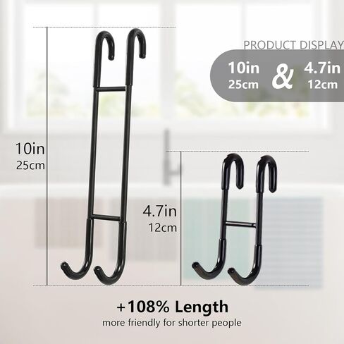 NINETREX Shower Door Hooks,Over Glass Door Hooks for Bathrooms Frameless Glass,Heavy Duty SUS 304 Stainless Steel Hook for Towels,Squeegee,Loofah,Shaver,Robe,2 Pack,Black,10Inch in Saudi Arabia