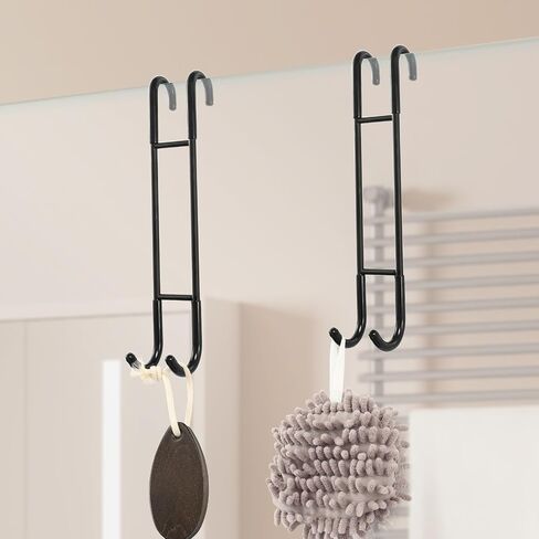 NINETREX Shower Door Hooks,Over Glass Door Hooks for Bathrooms Frameless Glass,Heavy Duty SUS 304 Stainless Steel Hook for Towels,Squeegee,Loofah,Shaver,Robe,2 Pack,Black,10Inch in Saudi Arabia