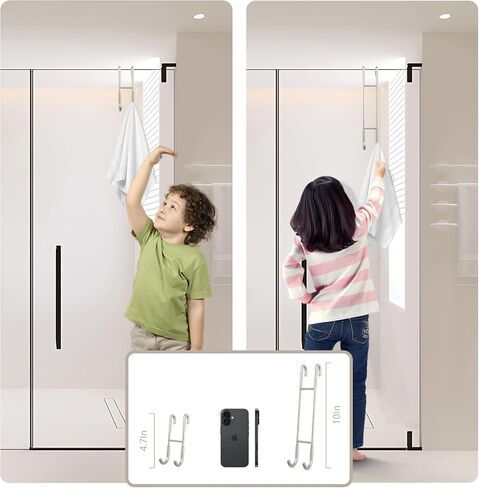 NINETREX Shower Door Hooks,Over Glass Door Hooks for Bathrooms Frameless Glass,Heavy Duty SUS 304 Stainless Steel Hook for Towels,Squeegee,Loofah,Shaver,Robe,2 Pack,Black,10Inch in Saudi Arabia
