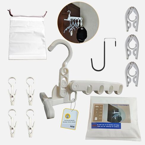 Over The Door Hooks Hanger,Foldable Portable Folding Hangers,Hanging Rack,Clips,Essentials for Cruise,Vacation,Camping,RV,Road Trip,Hotel,Business Travel, Student Apartment(White Bag) in Saudi Arabia