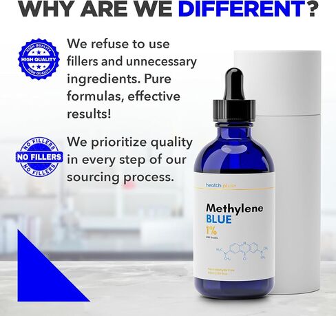 Health Plus+ Methylene Blue Drops 1% Solution, USP Grade, 60ml – Methylene Blue Pharmaceutical Grade, Formaldehyde-Free, Alcohol-Free, Third-Party Tested for Human Use in Saudi Arabia