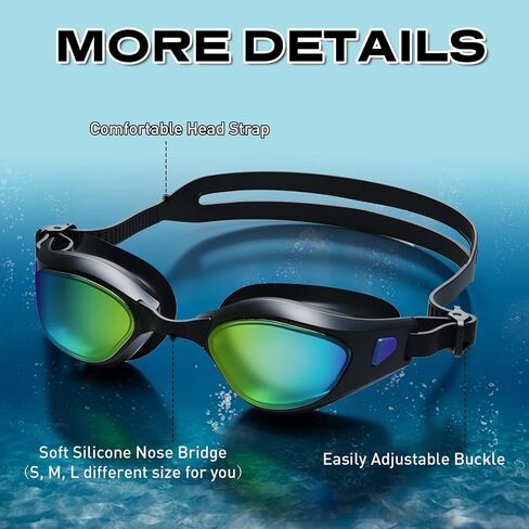 Swim Goggles, Polarized Swimming Goggles, Anti Fog No Leaking UV Protection Wide View Swim Glass for Women Men in Kuwait
