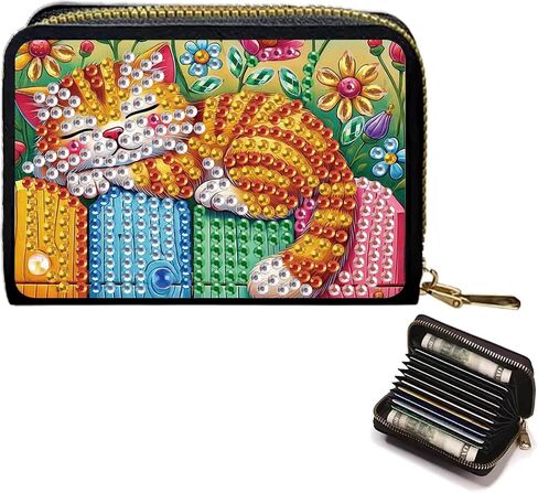 DIY Diamond Art Card Holder Wallet للعائلة ، Woodpecker Pattern Pattern Zipper Business Small Wallet Coin Pres in Kuwait