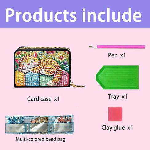 DIY Diamond Art Card Holder Wallet للعائلة ، Woodpecker Pattern Pattern Zipper Business Small Wallet Coin Pres in Kuwait