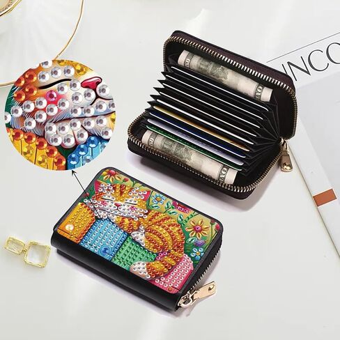 DIY Diamond Art Card Holder Wallet للعائلة ، Woodpecker Pattern Pattern Zipper Business Small Wallet Coin Pres in Kuwait