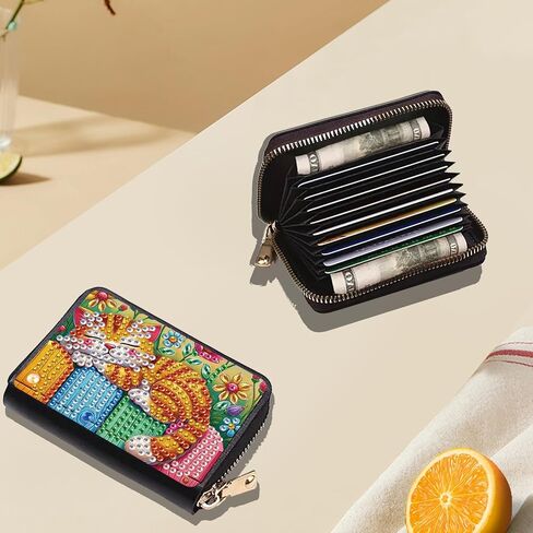 DIY Diamond Art Card Holder Wallet للعائلة ، Woodpecker Pattern Pattern Zipper Business Small Wallet Coin Pres in Kuwait