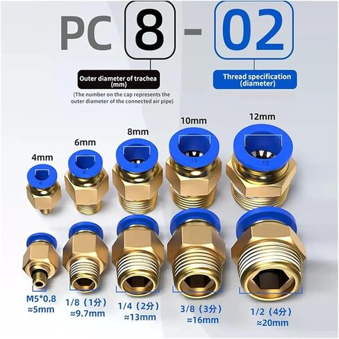 20/50pcs موصل سريع الهوائية 4mm-12mm خراطيم أنبوب هواء تركيب 1/4 "1/8" 3/8 "1/2" BSPT MALE THROW TROHE COUPLER (OD10MM-1I8 ، PL (50pcs)) in Kuwait