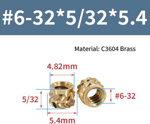 #6-32 إدراج ملولبة ، 50pcs #6-32 * 5/32 * 5.4mm C3640 مجموعة حرارة النحاس ، المكسرات الأمريكية ، المكسرات القياسية للأجهزة الخيطية للبلاستيك ومكونات الطباعة ثلاثية الأبعاد in Kuwait