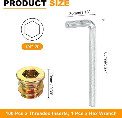 uxcell 100 pcs ملولب ملولب للخشب ، 1/4 " - 20 كربون من الأزرار السداسية السداسية محرك أقراص محرك الجوز in Saudi Arabia