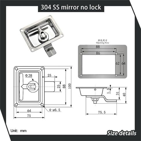 قفل لوحة السحب مصنوع من 304 الفولاذ المقاوم للصدأ مناسب لآلات باب مربع مربع 1pcs in Kuwait