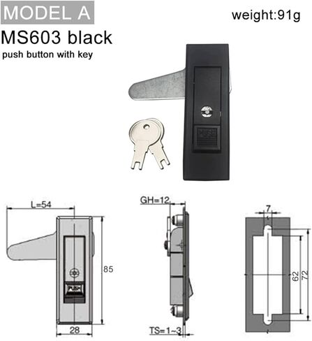 قفل الدفع الأسود MS603 زنك سبيكة الإلكترونية زر خزانة الطائرة لوحة المزلاج 1pcs (MS603 زر الضغط الأحمر مع المفتاح) in Kuwait