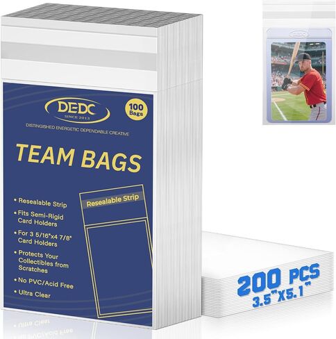 DEDC 200Pcs Team Bags for Semi Rigid Card Holder, Resealable Team Bags for Trading Cards Fits Semi Rigid Sleeves in Saudi Arabia