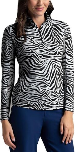 IBKUL ATHLEISURE ارتداء أشعة الشمس واقية UPF 50+ تقنية التبريد ICEFIL PRINT PRINT LONG SLEEVE MOCK NECK TOP - 10932 in Kuwait