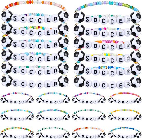 96 PCS Soccer Bracelets Team Gift Soccer Party Forms Favors Sports Bracelets Bulk Clay Beaded Beaded Bracelets Admable Altbults for Team Gifts Men Women Sport in Saudi Arabia