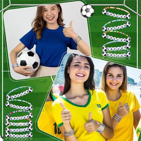 96 PCS Soccer Bracelets Team Gift Soccer Party Forms Favors Sports Bracelets Bulk Clay Beaded Beaded Bracelets Admable Altbults for Team Gifts Men Women Sport in Saudi Arabia