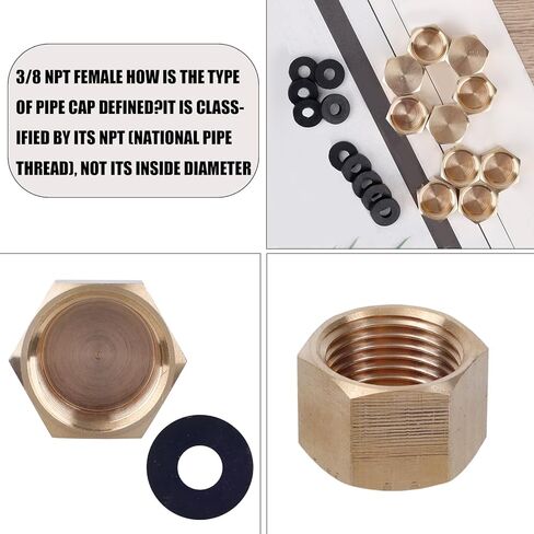 10pcs 3/8 Inch NPT Brass Pipe Caps & 10 Silicone Gasket, Premium Brass Compression Stop Valve Pipe Plug Caps Compression Fitting Practical Accessories for Water Line Plumbing Faucet Hose in Saudi Arabia