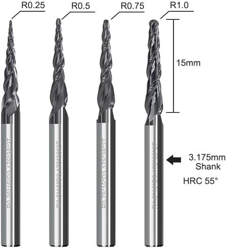 3.175mm مقطوعة طحن الطحن المبرق مطحنة نهاية أنف مطحنة R0.25/R0.5/R0.75/R1.0 in Saudi Arabia