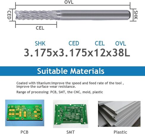 3.175mm 4mm 6mm 8mm شانك كربيد التونغستن قطع القطع القطع ثنائي الفينيل متعدد الكلور بتات طواح نهاية CNC أجهزة التوجيه CNC لآلة النقش (3.175x0.8x5.5x38l) in Saudi Arabia