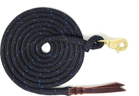 Premium 1/2 "Samson EQ Braid Yacht Horse Training Rope with Brass Trigger Bull Snap (12 قدمًا أسود مع الأزرق) in Kuwait