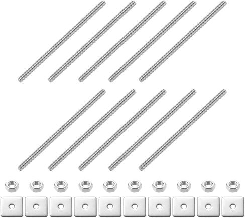 uxcell 10pcs قضيب ملولب بالكامل ، M3 × 60 مم 304 الأزرار المصنوعة من الفولاذ المقاوم للصدأ بالكامل مع المكسرات وغسالات للمشابك ، الشماعات والبولتات ، الفضة in Kuwait