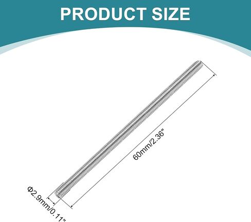 uxcell 10pcs قضيب ملولب بالكامل ، M3 × 60 مم 304 الأزرار المصنوعة من الفولاذ المقاوم للصدأ بالكامل مع المكسرات وغسالات للمشابك ، الشماعات والبولتات ، الفضة in Kuwait