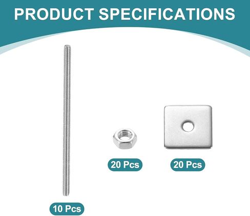 uxcell 10pcs قضيب ملولب بالكامل ، M3 × 60 مم 304 الأزرار المصنوعة من الفولاذ المقاوم للصدأ بالكامل مع المكسرات وغسالات للمشابك ، الشماعات والبولتات ، الفضة in Kuwait