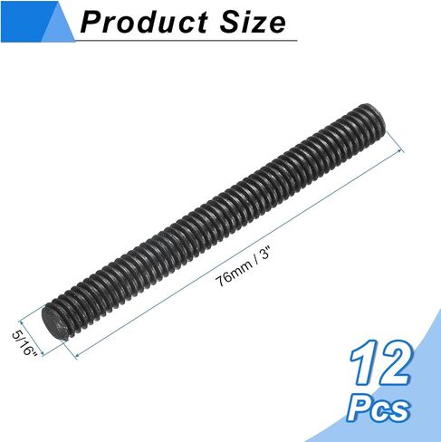 UXCELL 12PCS بالكامل جميع قضيب الخيوط ، 5/16 "Thread 18 Pitch 2" طول الكربون الصلب الخيوط الطويلة المسمار ملولبة الزنك الأسود الكامل قضيب قضيب للأثاث تجميع حديقة التثبيت in Saudi Arabia